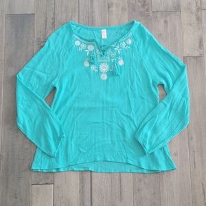NEW Justice Girls Teal Floral Blouse - Size 14